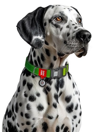 Collar WauDog Nylon Mono Obroża nylonowa odblaskowa z QR-paszportem, plastikowy fastex, M 20mm/28-40cm jasnozielona