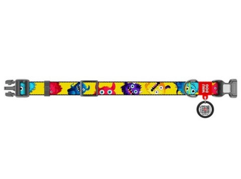 Collar WauDog Nylon Obroża nylonowa z QR-paszportem, plastikowy fastex, wzór FUTRZANE POTWORY, M 20mm/28-40cm