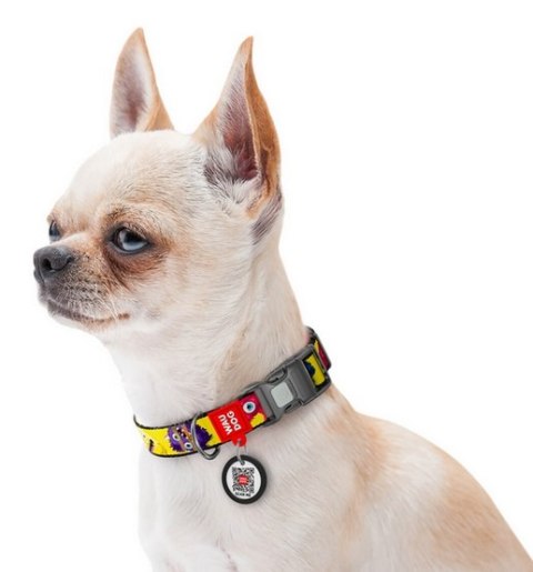 Collar WauDog Nylon Obroża nylonowa z QR-paszportem, plastikowy fastex, wzór FUTRZANE POTWORY, S 15mm/25-35cm